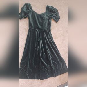 Vtg Laura Ashley Womens Size 10 Emerald Green Velvet Cut Out Bows Pleated Dress